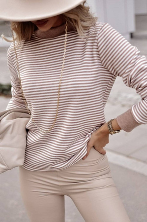 Beżowo-biały półgolf damski z długim rękawem w paski ADELLE - La Femme