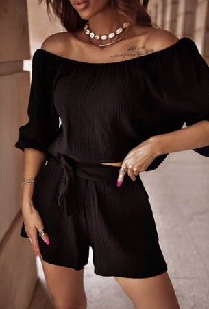 Czarny bawełniany komplet damski MALEDIWY