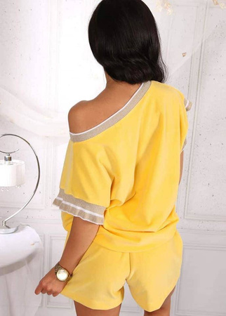 Żółty welurowy komplet dresowy bluzka i szorty COMFORT MATCH