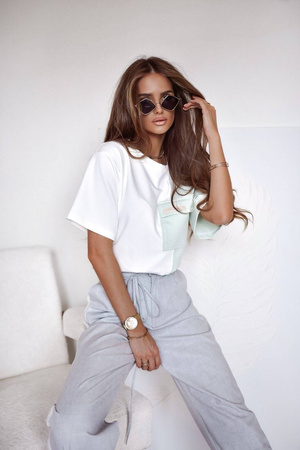 Biało-miętowa bawełniana bluzka damska MELINDA