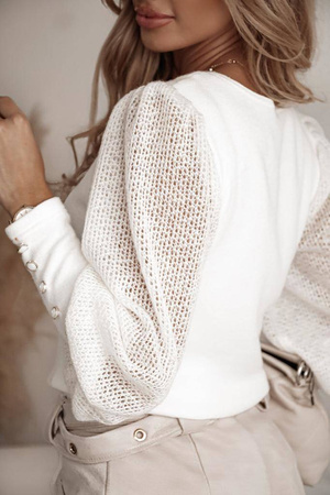 Biały sweter damski z rękawem z siateczki PARTY