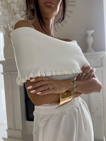 Ecru dopasowana bluzka dzianinowa z dodatkiem kaszmiru ROZENEK