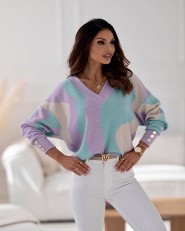 Fioletowo-miętowy sweter damski PUR CLASSIC