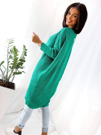 Zielony długi kardigan damski z grubym splotem i ściągaczami przy rękawach STAY HERE GREEN