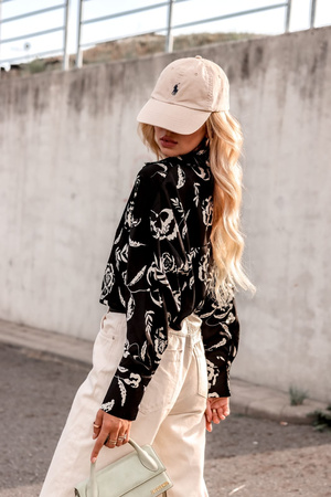 Czarna luźna koszula damska w kwiaty SIMPLY STYLE