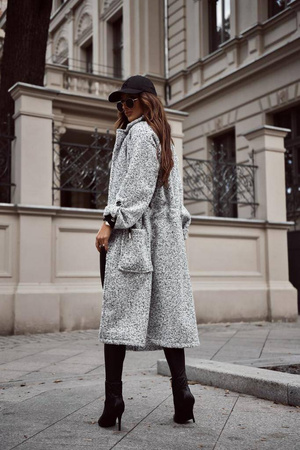 Szary długi płaszcz damski AGNES