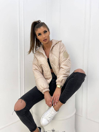 Beżowa pikowana kurtka damska z kapturem i kieszeniami LIVI BEIGE