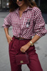Bordowa  koszula damska w kratę TEDDY 