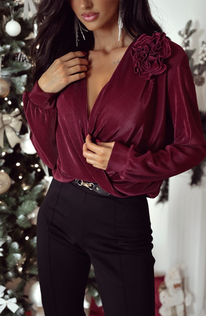 Bordowa bluzka damska z ozdobną różą ROSES