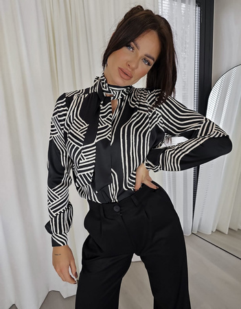 Czarno biała satynowa bluzka damska RIBBON