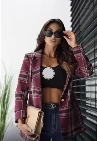 Bordowa  marynarka damska w kratę  TIFFANY 