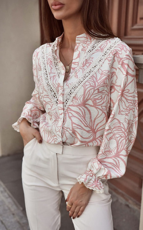 Ecru koszula damska  w różowy print  CELINE
