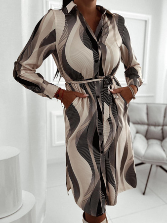 Wzorzysta sukienka damska zapinana na guziki WAVE