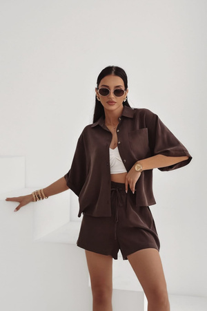 Brązowy komplet damski koszula i spodenki XANA FASHIO(N