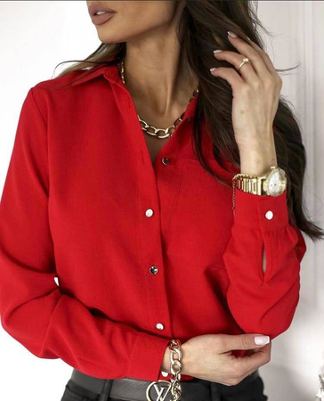 Czerwona koszula damska z kieszenią i złotymi guzikami MARIA