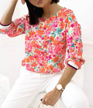 Kolorowa bluzka damska ze ściągaczami przy rękawach FLOWER NOVUUM