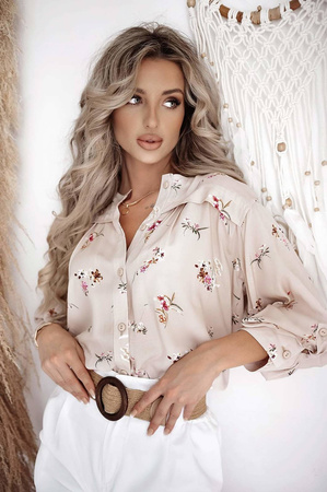 Beżowa koszula damska w drobne kwiaty IDEAL