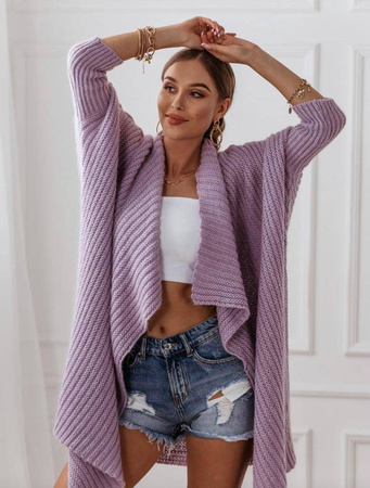 Fioletowy, długi kardigan o luźnym kroju