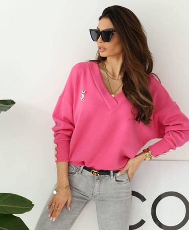 Różowy sweter damski z dekoltem V PINKY BIRDS
