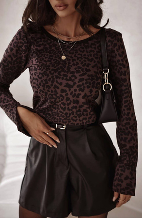 Brązowo-czarna dopasowana bluzka damska w zwierzecy print MELANIA
