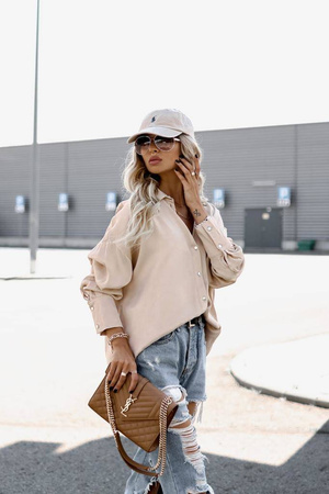 Beżowa gładka luźna koszula damska SIMPLY CHOCO