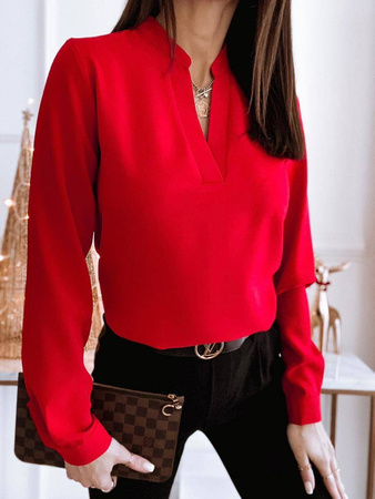 Czerwona elegancka koszula damska z rozcięciem przy szyi CALI