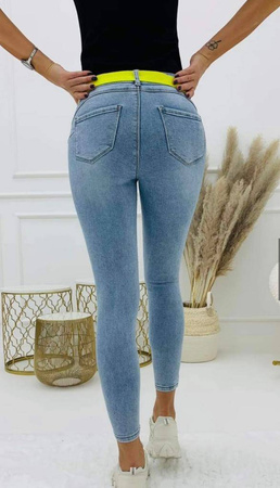 Dżinsowe spodnie damskie rurki z neonowym paskiem SKINNY JEANS