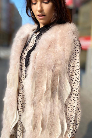 Długa, beżowa naturalna kamizelka AFTER SUNSET, zapinana z pikowana podszewką