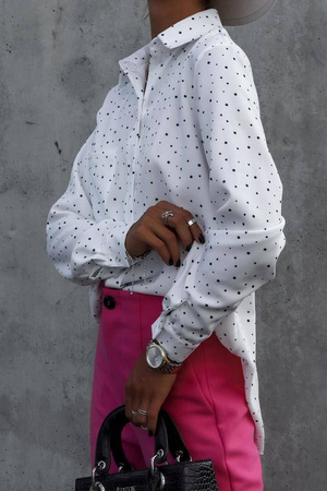 Biała koszula damska w czarne kropki z ozdobną kieszenią PARADISE