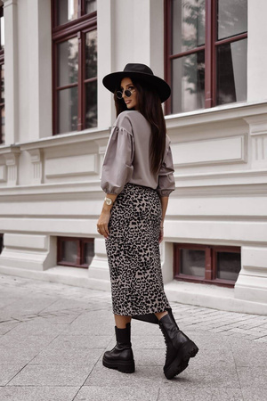 Brązowo czarna długa spódnica damska ołówkowa MILENA