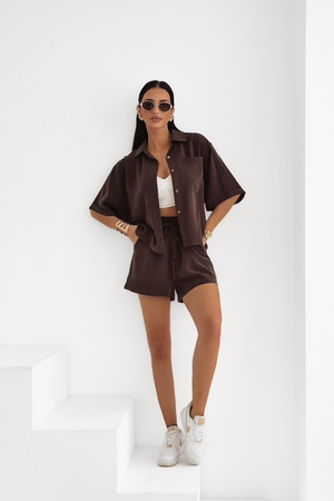 Brązowy komplet damski koszula i spodenki XANA FASHIO(N