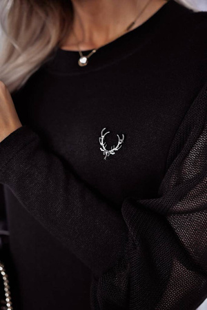 Czarna sukienka damska z rękawami z siateczki ze srebrną zawieszką jelenia ANIMAL