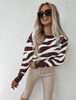 Biało-brązowy sweter damski z motywem zebry z dodatkiem kaszmiru ZEBRA STYLE