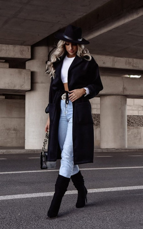 Czarny wełniany płaszcz damski XANA CLASSY