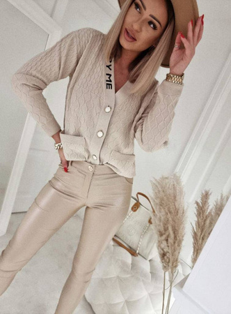 Beżowy sweter damski rozpinany z kaszmirem BY ME