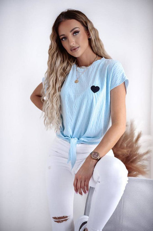 Błękitna bluzka damska z krótkim rękawem i wiązaniem na dole XANA DESIGN