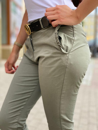 Długie spodnie z materiału, kolor KHAKI AFTER SUMMER,