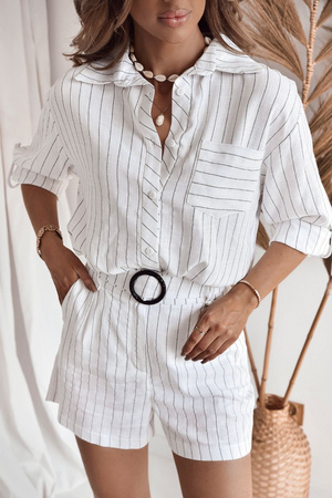 Biały komplet damski w czarne paseczki koszula i spodenki XANA SPRING