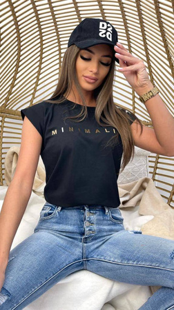 Czarny t-shirt damski ze złotym napisem GOLD ICONIC