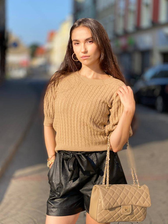 Brązowy, Camel, sweter z dłuższym rękawem AFTER SUMMER la FEMME PREMIUM.