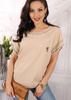 Beżowa bawełniana bluzka damska z krótkim rękawem EMILIA