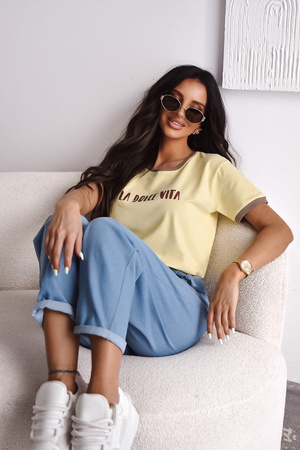 Żółty bawełniany T-shirt damski DOLCE VITA