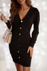 Czarna błyszcząca sukienka damska zapinana na guziki z dekoltem V LITTLE BLACK DRESS