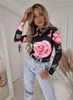 Elastyczna dopasowana bluzka damska w róże DARK ROSE