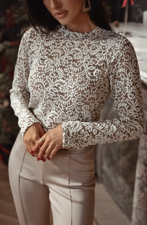 Beżowa dopasowana bluzka damska LOREN