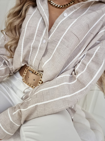 Beżowa lniana koszula damska o lużnym kroju OVER