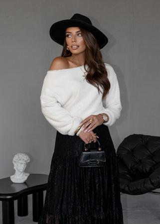 Ecru sweter damski z pluszowej dzianiny AMELL