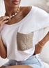 Biały sweter damski z ażurową kieszonką BOHO 