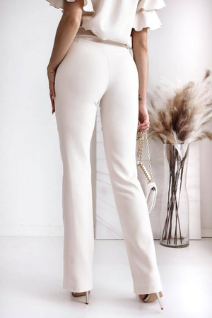 Beżowy komplet damski z bluzką hiszpanką i spodniami typu dzwony XANA GLAMOUR