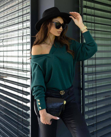 Ciemnozielony sweterek damski z dekoltem w kształcie litery V VERONA